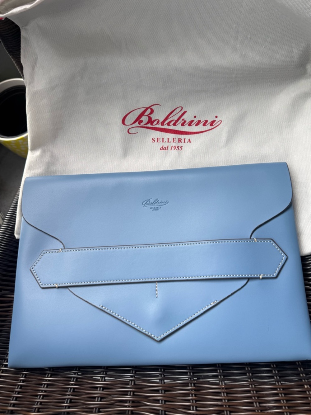 Boldrini Light Blue Leather Envelope Clutch